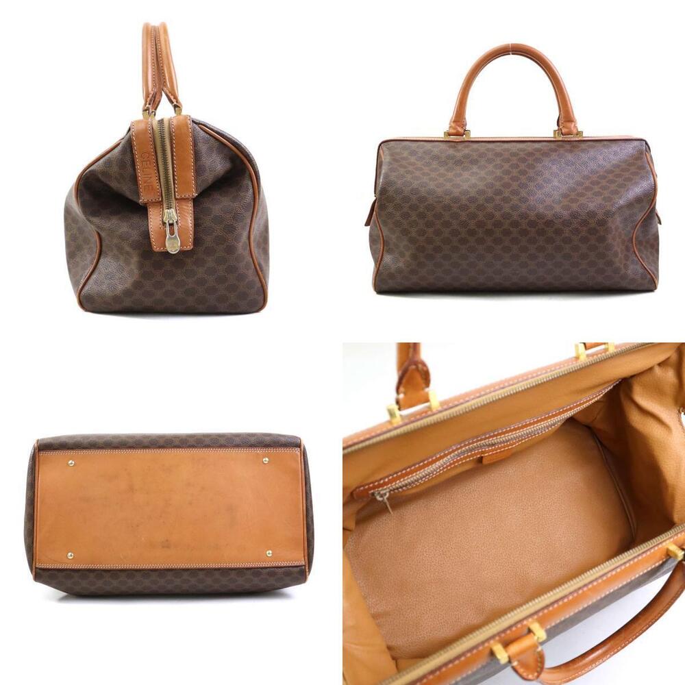 Celine Macadam Shoulder Gold Brown Bag Leather